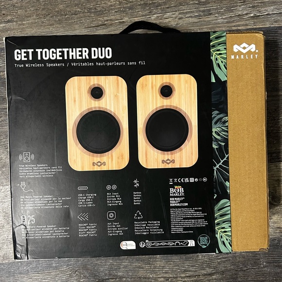 House of Marley Get Together Duo, Powerful Bookshelf Speakers Wireless Bluetooth - Picture 2 of 2